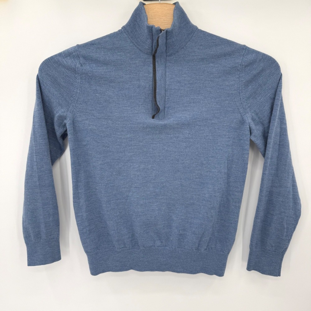 Banana Republic Sweater Mens L Blue Merino Wool Quarter Zip Mock Neck 624359-01